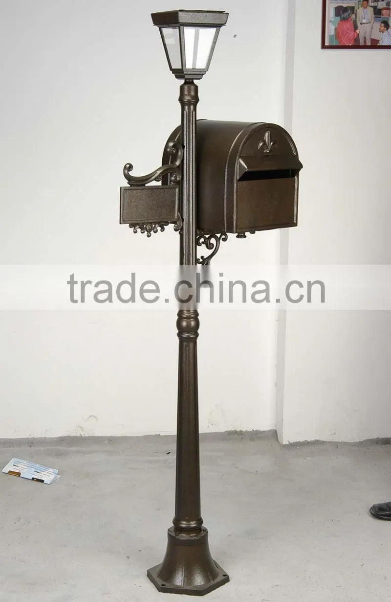 Foshan JHC-1020 Post Mounted Aluminum Mailbox/Decorative Letterbox With Solar Light/Outdoor Standing Postbox
