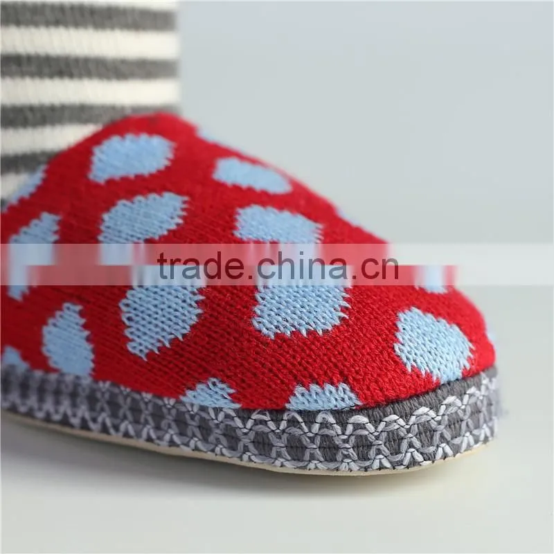 Ladies slipper knit boots with pompom