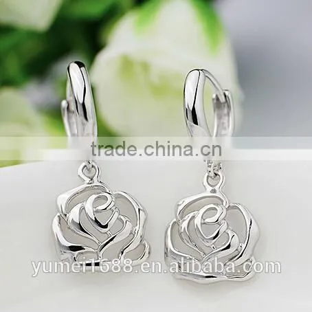 Rose flower silver earrings wholesale earring jewelry