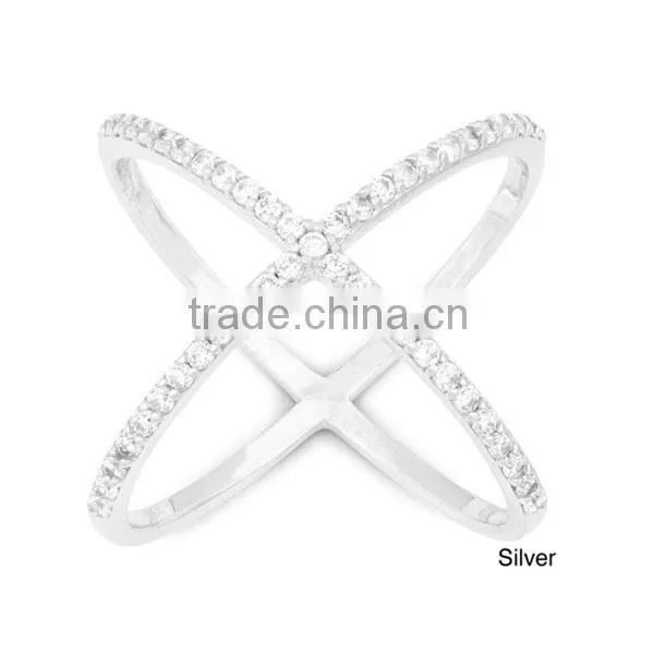 Best selling 925 Sterling Silver shiny Cubic Zirconia Wide X Ring