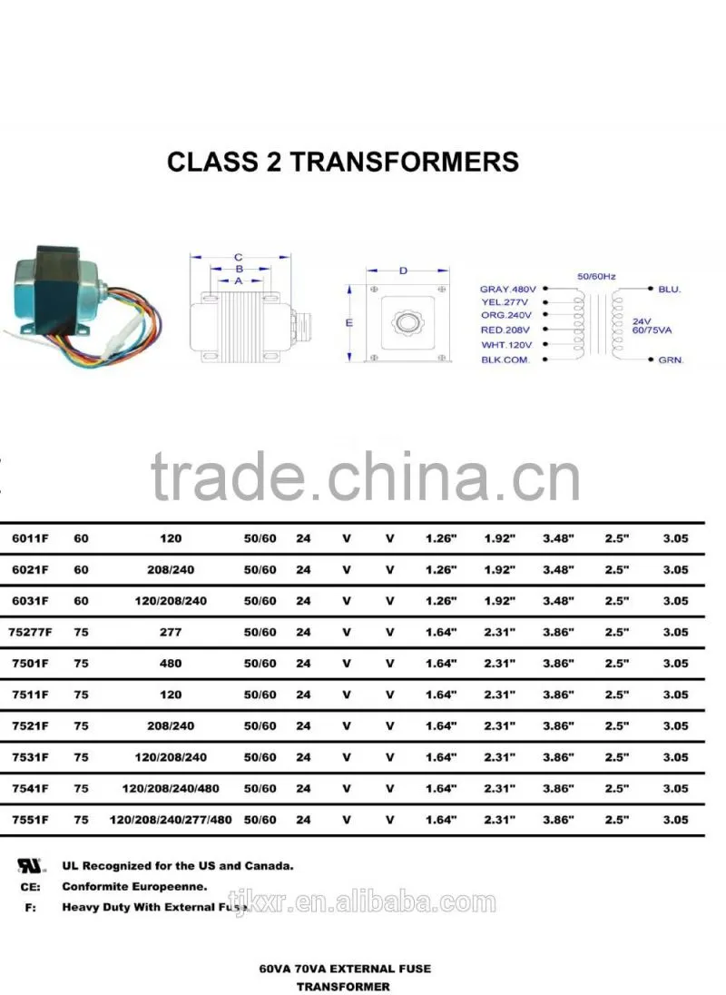 power transformer UL approved with power range from 5VA to 100VA