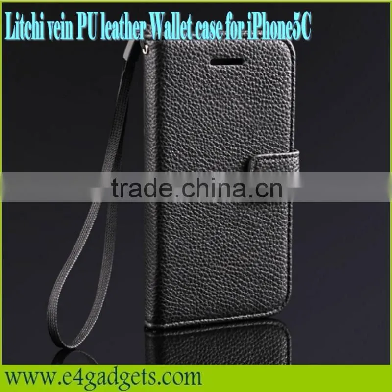 High quality Litchi Vein PU leather case for iphone5c,for iphone5c leather case