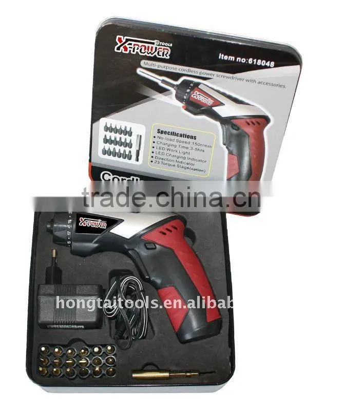 3.6Volt Li-ion cordless screwdriver Packing in metal case