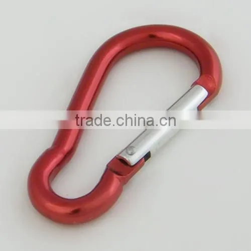 Red aluminum carabiner spring snap hook D type with nut