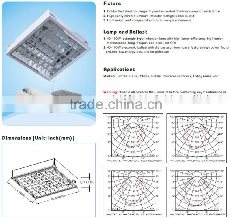 Induction tube lighting energy saving tube 100W induction fixture