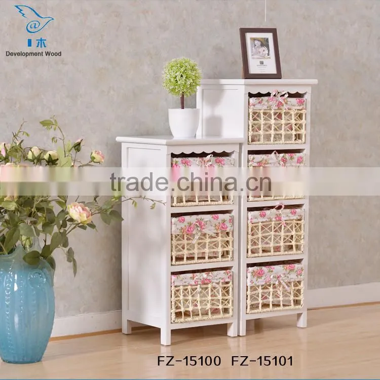 Wooden Bedside Table Nightstands With Rattan/wicker 3 Drawers