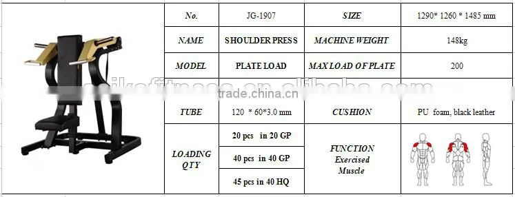 Plate Loaded Gym Machine/Shoulder Press Commercial gym/Fitness Equipment JG-1907