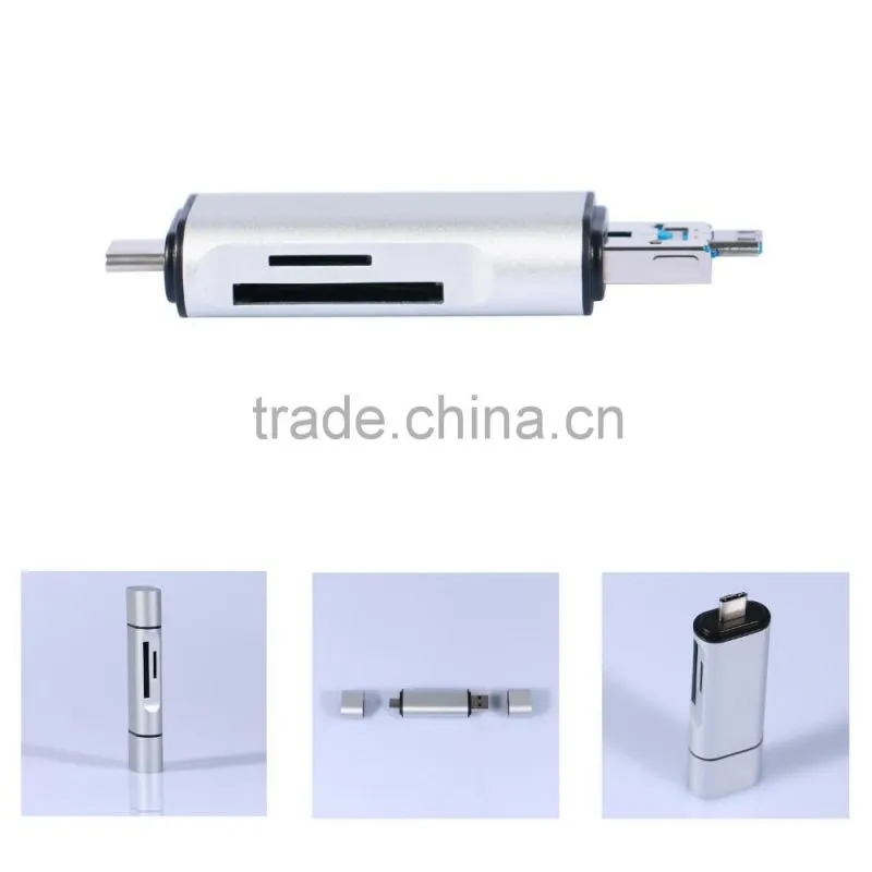 3 in 1 USB C+USB A+Micro USB Male Combo to TF/SD Card Reader Support OTG Data Transfer for Macbook/type c device