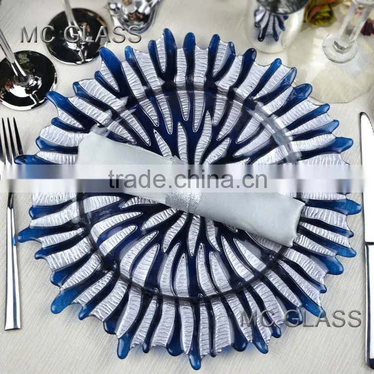 Wholesale Newest Wedding and Home Use Gold Silver Sun Flower Glass Decorative Plate
