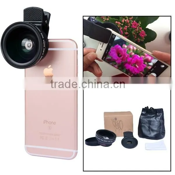 Newest Premium Quality 0.45X HD Super Wide Angle Lens 12.5X Macro 2 in 1 Lens Kit for iPhone 6S SE 5S Huawei HTC