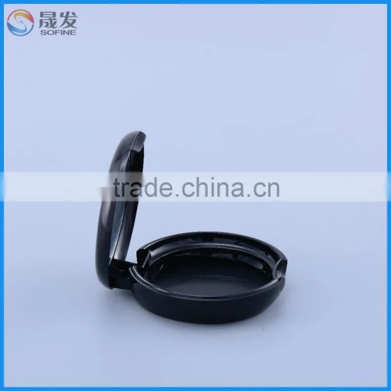 China round Black plastic empty compact powder case for cosmetic make up