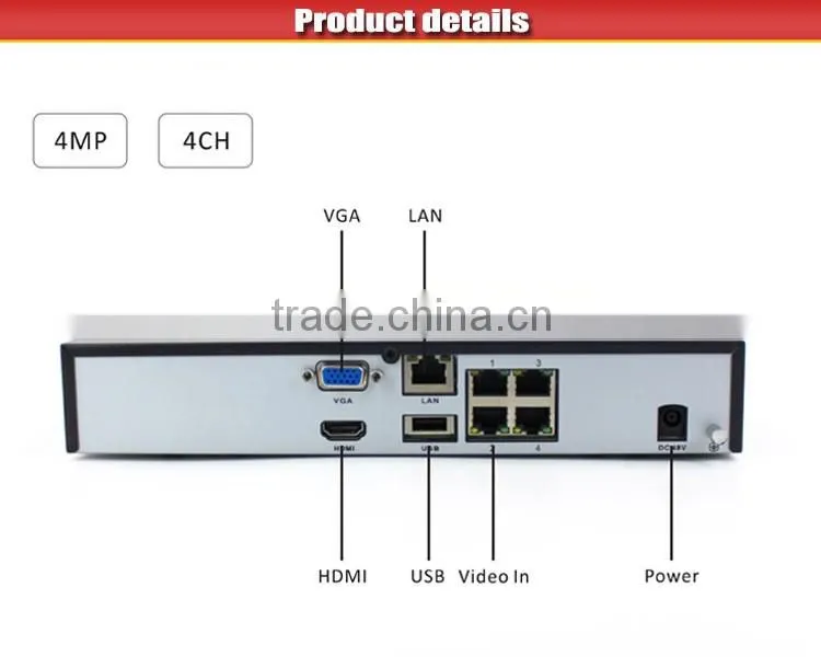 China manufacturer IR p2p 4MP 3MP 2MP 1MP 4ch onvif nvr