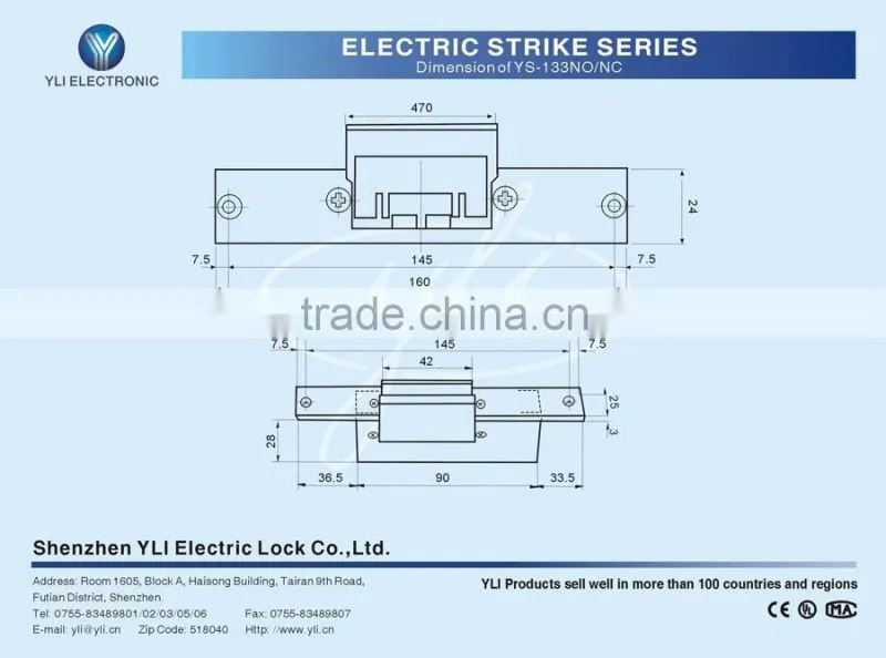 Fail Safe Electric Strike Lock for Glass Door YS -133NC
