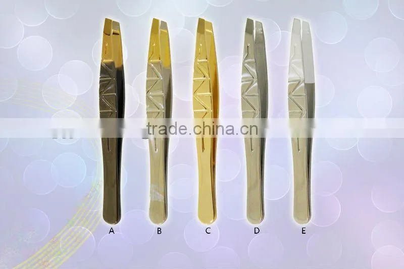 Chrome plated steel slanted eyebrow tweezer set
