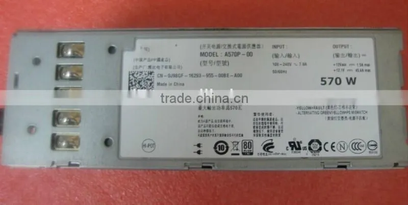 J98GF 0J98GF CN-0J98GF A570P-00 570W Power Supply for PowerEdge R710 100% tested OK