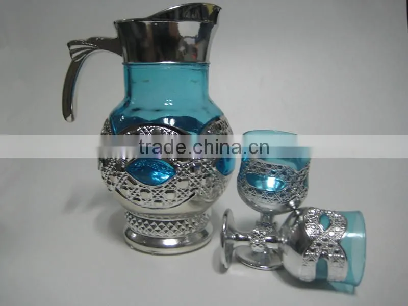7pcs golden glass set,7pcs of gold plated glassware sets