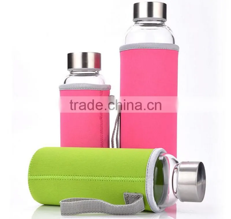 Insulated heat resistant glass water bottle with sleeve