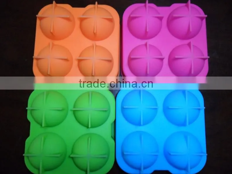 New Round Ice Balls Maker Silicone Tray Four Large Sphere Molds
