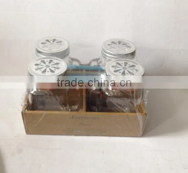 4 pcs drinking glass mason jar set with handle and straw