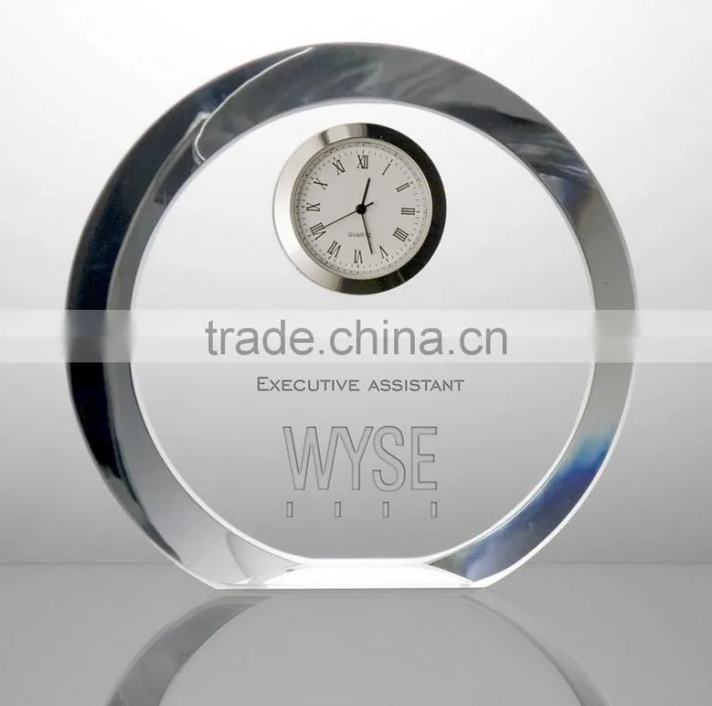 hot sell crystal desk clock decor business gift with crystal pen holder
