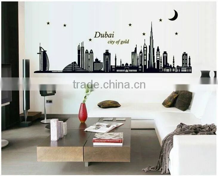 Fashion decorative DIY wall sticker , Dubai's silhouette Noctilucent stick sitting room wall stickers TV setting post