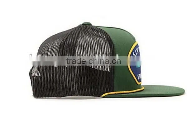 Custom Flat Brim With Rope Woven Patch Trucker Cap Mesh Cap
