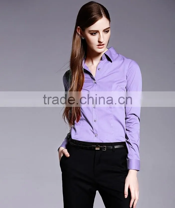 Slim Fit Long Sleeve Light Purple Dress Shirt Fahion Office Lady Shirt