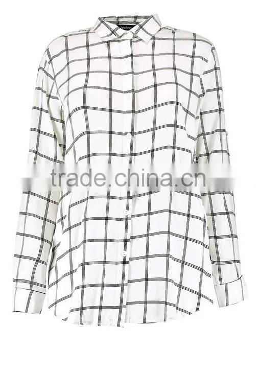 black white plaid shirt women cool blouse long sleeve shirt for woman