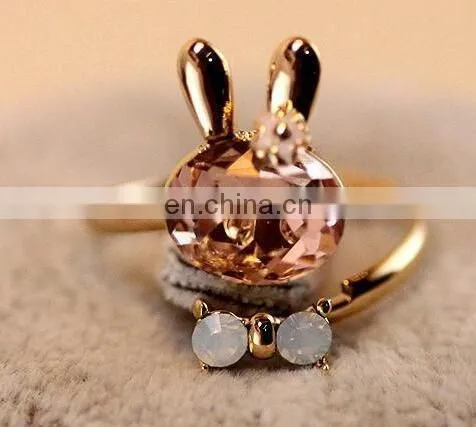 Godbead 17MM accessories crystal rabbit bow ring rhinestone finger ring opening ring jewelry