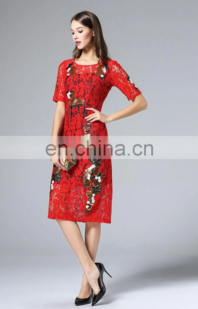 High quality midi lace dress, oem women clothing factory dress