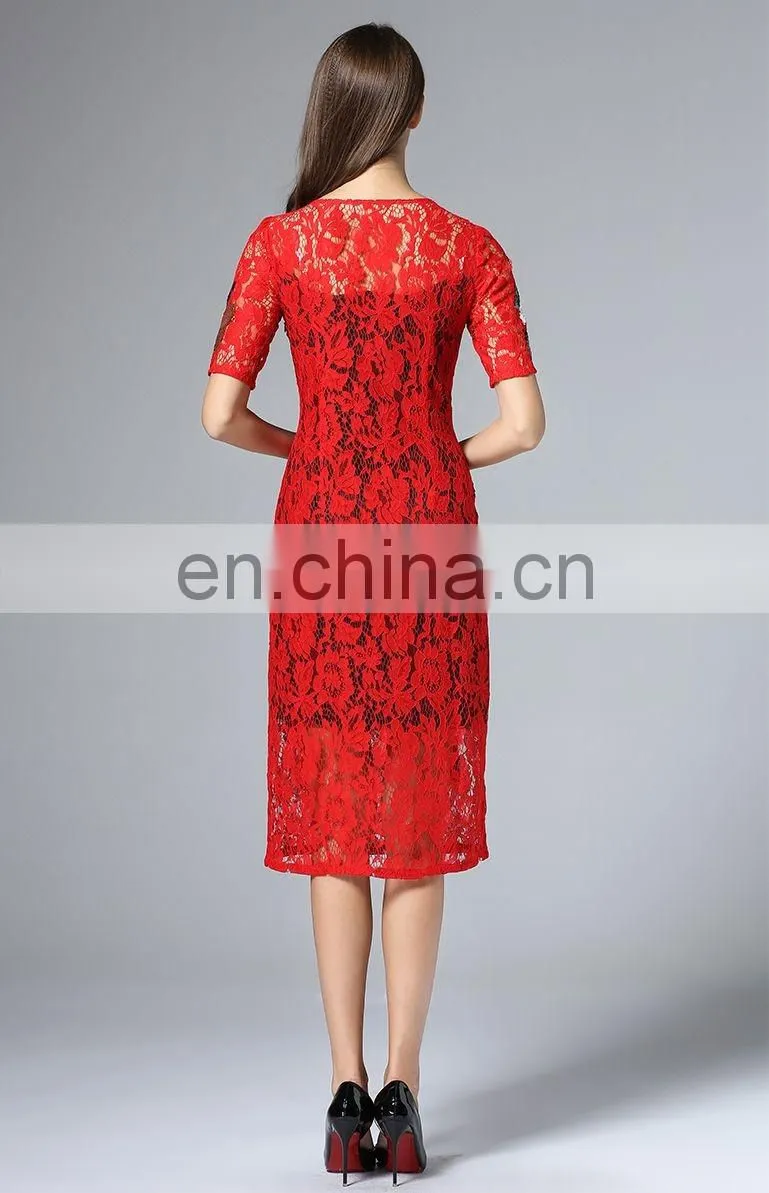 High quality midi lace dress, oem women clothing factory dress