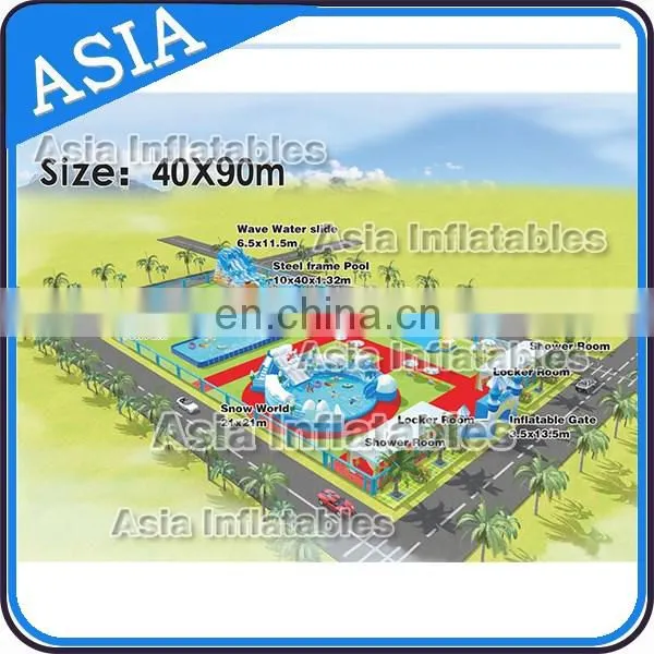 Inflatable Ground Moving Water Park Equipment With 3 Pools