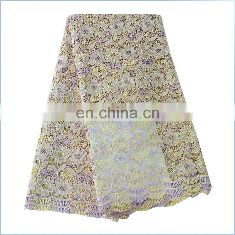 high quality 100% Cotton embroidered african guipure lace fabric for wedding dress LS15073137 LS15073138