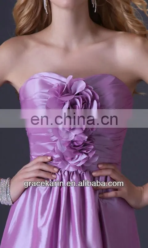 Grace Karin Strapless Plum Long Evening Dress With Big Flowers Front CL3430