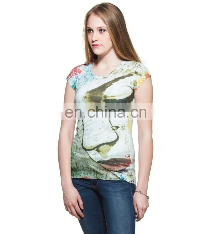 2015 Factory direct price wholesale The Thinking Girl Print White T-shirt