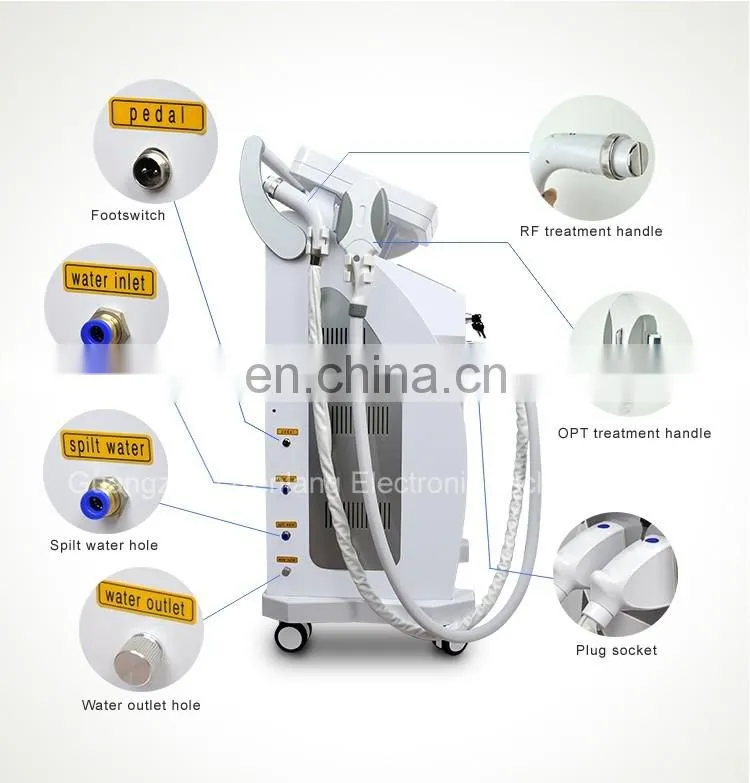 Professional 4 in1 e light ipl rf nd yag laser q switched hair removal machine