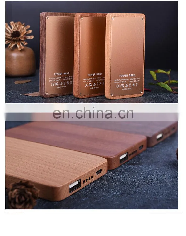 2020 walnut wooden mobile phone power bank charger 8000mah wood mobile power bank portable charger