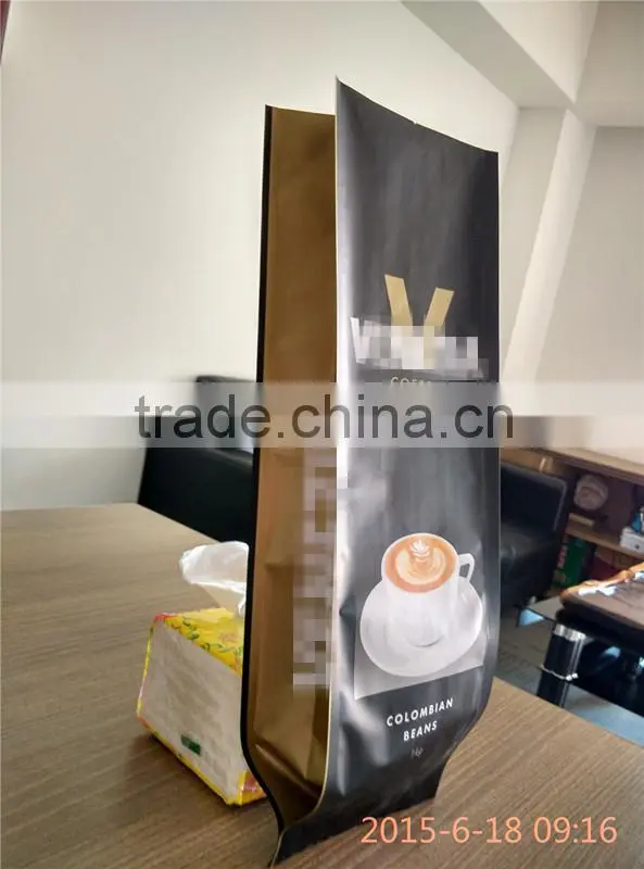 side gusset plastic printed aluminum foil coffee bean packaging bags with valve 1KG