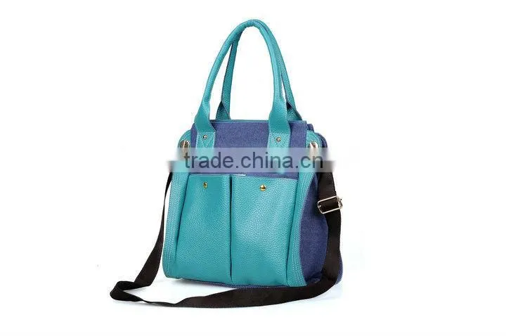 fashion canvas tote handbags with pu leather