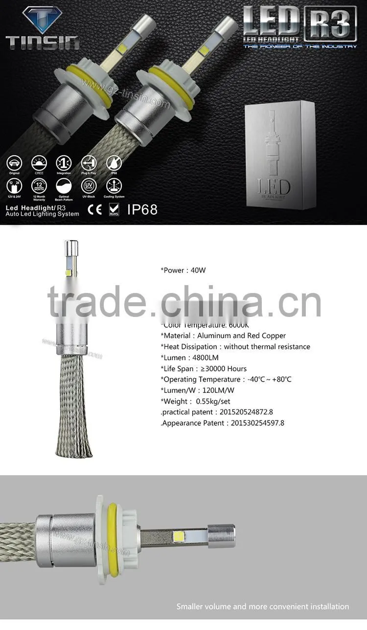 new arrival new generation 40W 4800LM h1 h3 h4 h7 h11 h13 9004 9006 9007 9005 R3 led headlight