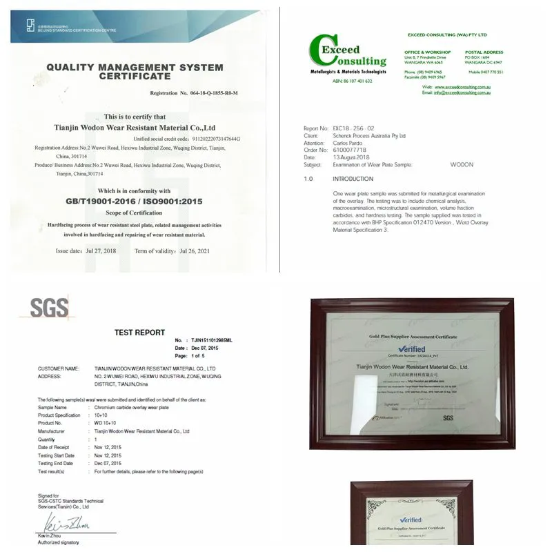Wodon factory chromium carbide overlay with high HRC 58-65 CCO wear plate for mining, cement plant or power plant