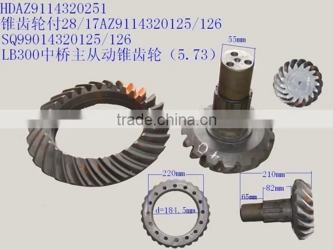 CAMC middle axle Driven bevel gear HDAZ9114320251 17AZ9114320125/126 SQ99014320125/126 I=5.73