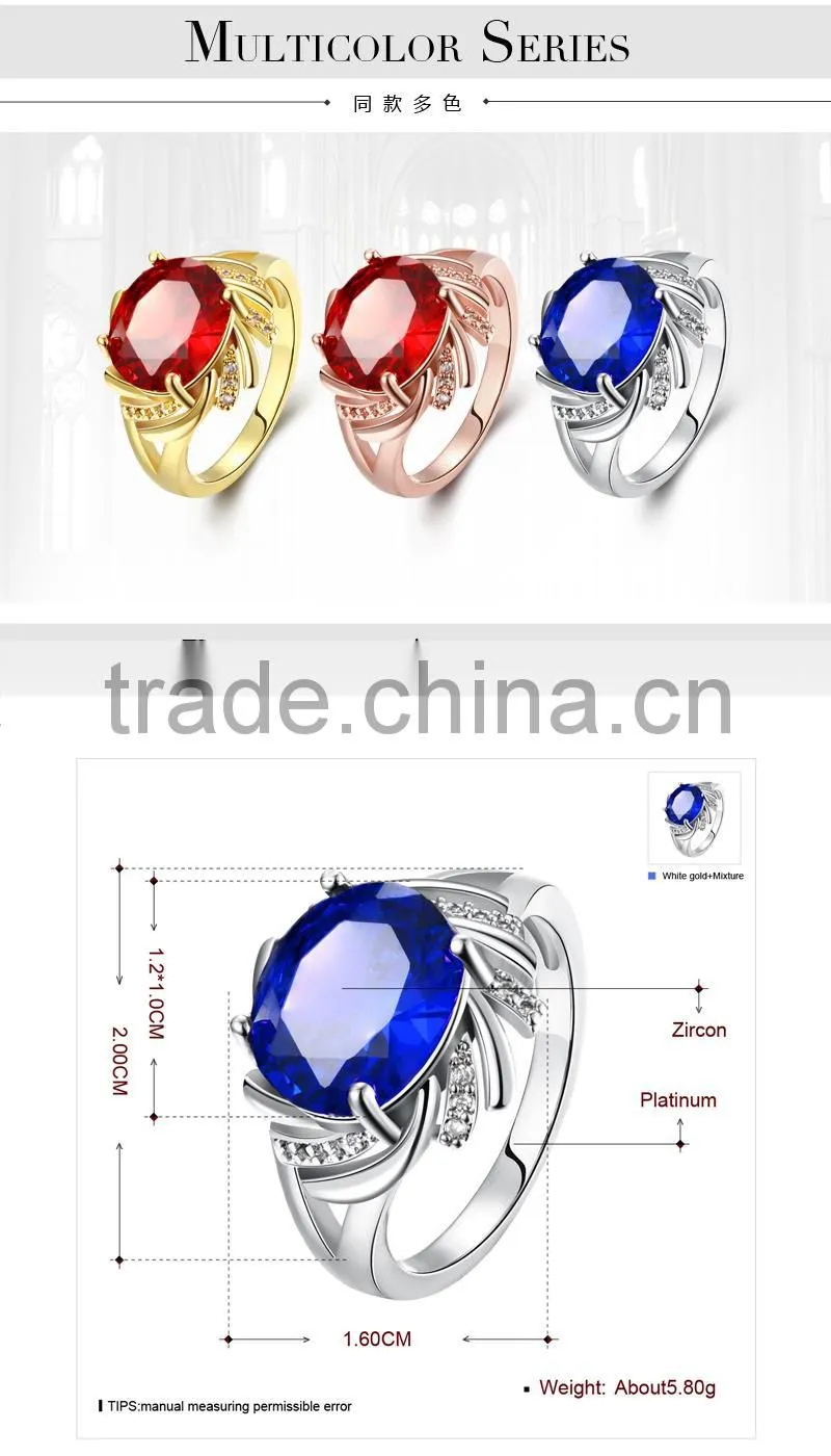 2015 latest popular single big blue neelam stone gold ring designs for women ladies