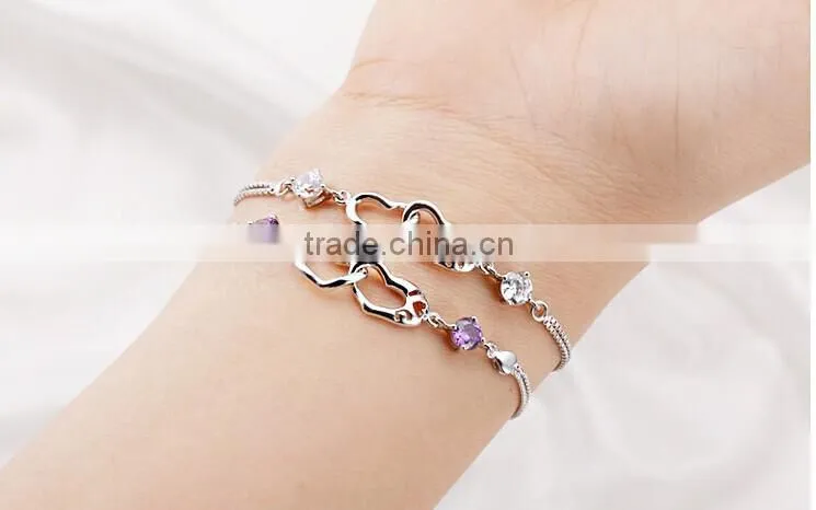 2014 Fashion Austrian 925 Sterling Silver Bowknot Luxury Zircon Bracelet for Women