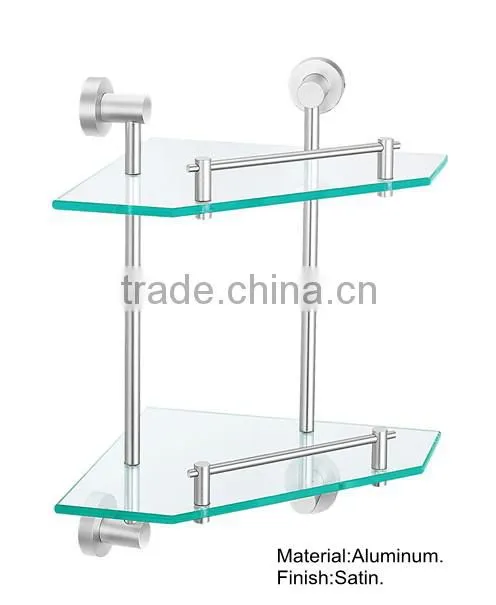 aluminum dual tier corner glass shelf