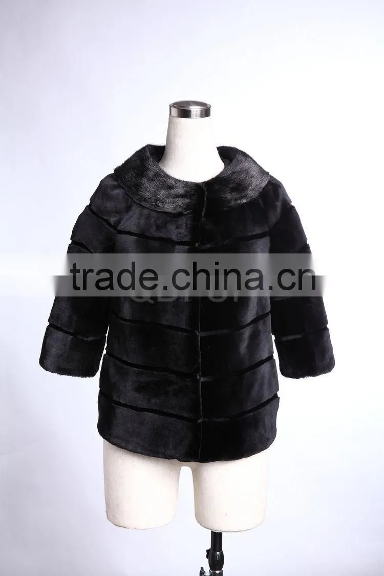 QD29224 Outerwear Wholesale Short Style Real Piece Rex Rabbit Fur Women Jacket