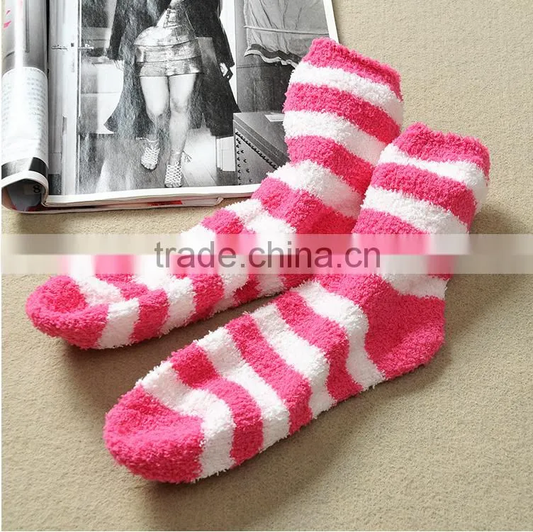 new arrival fancy design Candy color coral flocking half thickening warm winter stripes floor terry socks