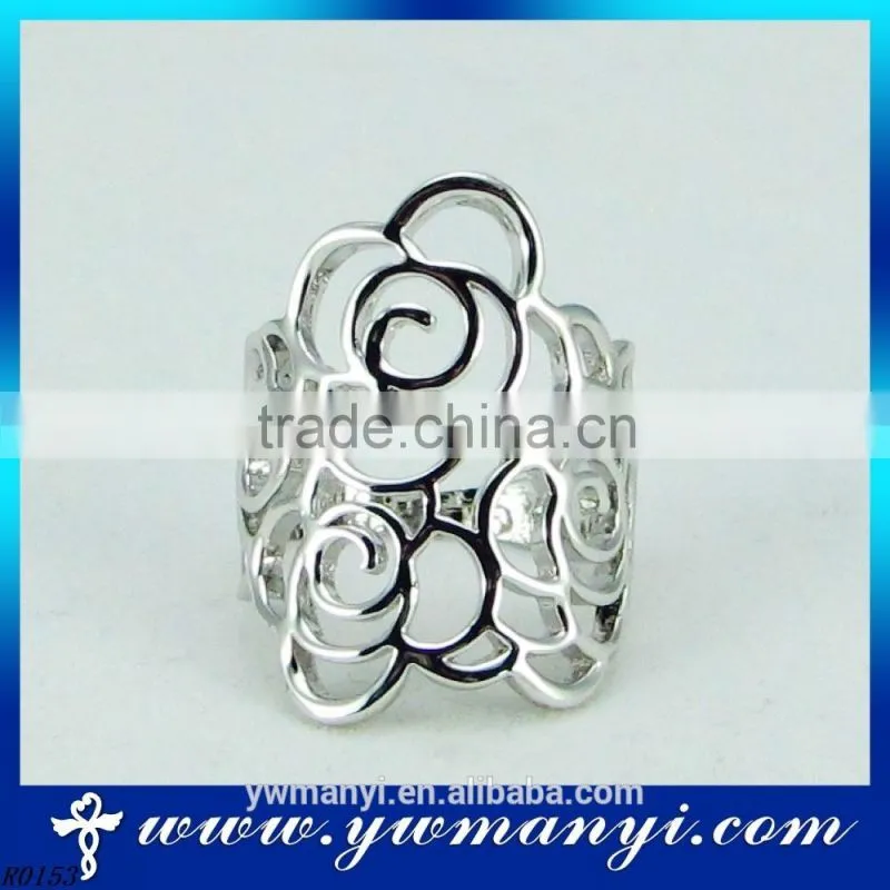2016 The very good quality open ring women vintage water sliver rose flower ring wholesale brass jewelry R0153