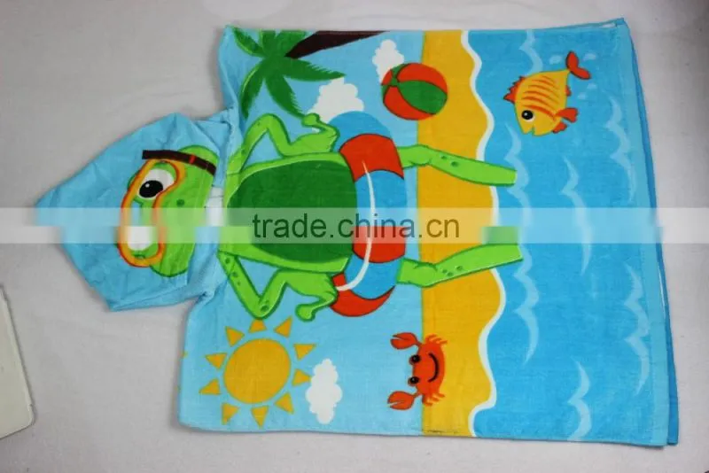 wholesale bulk 60x120cm 260g cartoon printing kids hooded poncho beach towel