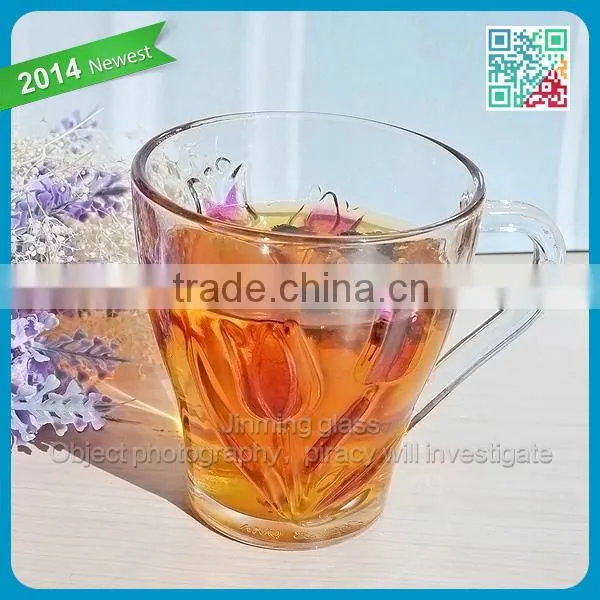 Colored Tulip Handle Drinking Glass Mugs Flower Embossed Logo Gift Drinking Glasses Cups Girls Favor Glass Gift Drinking Mugs